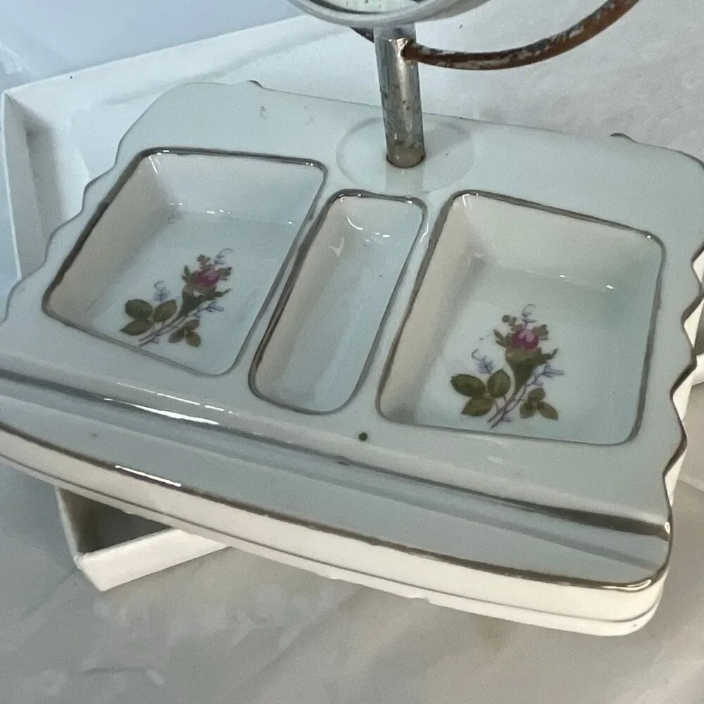Vintage porcelain floral vanity with 2 sided mirror